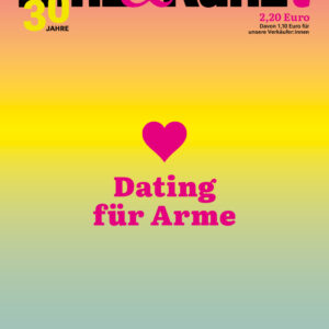 Ein quietschbuntes Titelbild mit einem Herz. Titelzeile: "Dating für Arme"