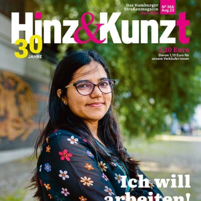 Eine Frau mit brauner Haut schaut in die Kamera. Titelzeile: "Ich will arbeiten!"