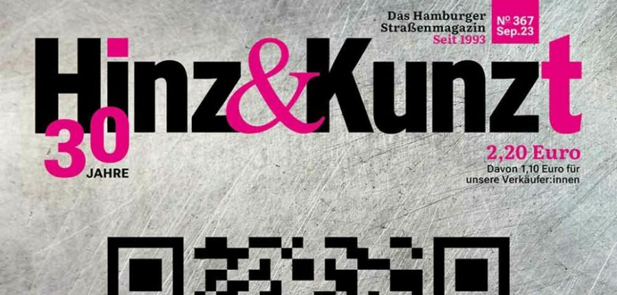 Ein QR-Code mit der Aufschrift "Hilfe!". Titelzeile: "Verloren in der digitalen Welt"