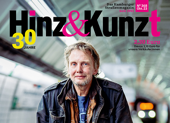 Ein Mann mit Rollator steht an einem U-Bahnsteig. Titelzeile: "Nächster Halt: Gefängnis"