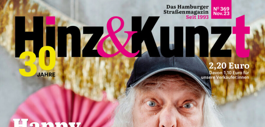 Ein weißhaariger Mann pustet in eine Papiertröte und hält eine 30 in der Hand. Titelzeile: "Happy Birthday!"