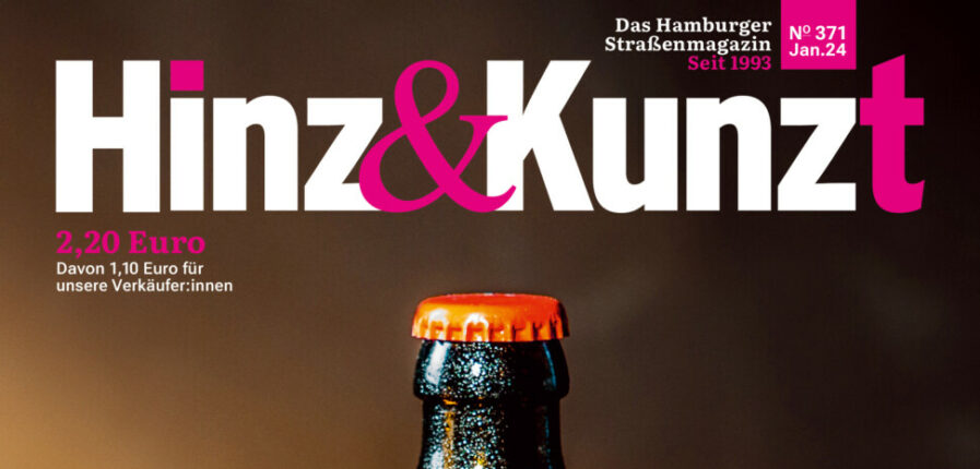 Foto einer Bierflasche, Titelzeile: "Eins geht noch?"