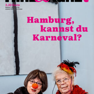 Foto von zwei verkleideten Frauen mit roter Nase, Titelzeile: "Hamburg, kannst du Karneval?"