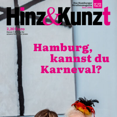 Foto von zwei verkleideten Frauen mit roter Nase, Titelzeile: "Hamburg, kannst du Karneval?"