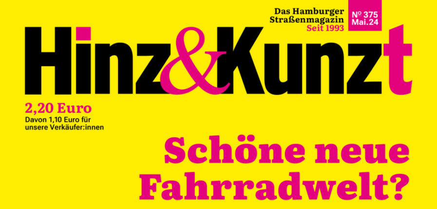 Illustration von Menschen auf Fahrrädern, Titelzeile: "Schöne neue Fahrradwelt?"
