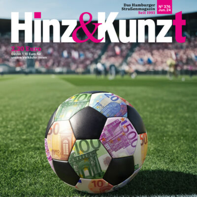 Ein Fußball in Geldscheinoptik, Titelzeile: "Das Spiel mit dem Geld"