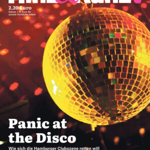 Eine Discokugel reflektiert Lichter an die Decke. Titelzeile: "Panic at the disco"