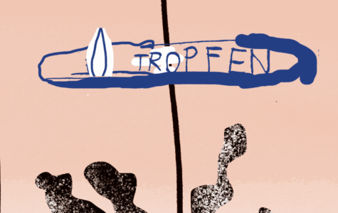 Eine Illustration, auf der "Tropfen" steht, darunter ein dampfender Stein