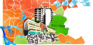 Hamburg der Gegensätze: Großwohnsiedlungen hier, Eigenheime mit Gärten dort. Illustration: Julia Pfaller