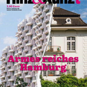 Geteiltes Bild, links ein Hochhaus, rechts eine Villa. Titelzeile: "Armes reiches Hamburg"