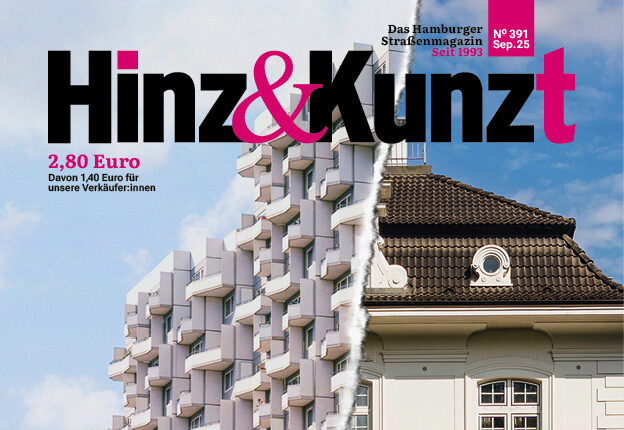 Geteiltes Bild, links ein Hochhaus, rechts eine Villa. Titelzeile: "Armes reiches Hamburg"