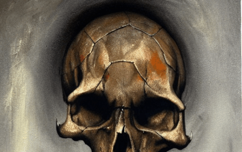 Bild einer Person mit sehr großem Totenkopf, die eine rote Karte in der Hand hält.