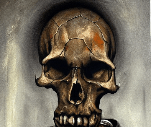 Bild einer Person mit sehr großem Totenkopf, die eine rote Karte in der Hand hält.