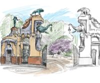 Eine Buntstiftzeichnung des Hagenbeck-Portals