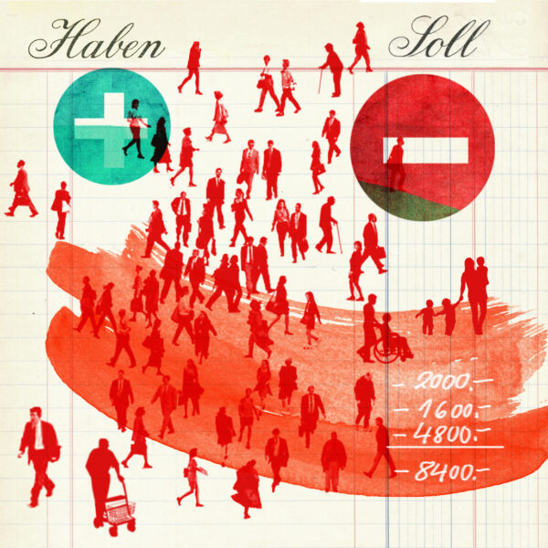 Eine Illustration eines Notizzettels mit den Spalten Soll und Haben