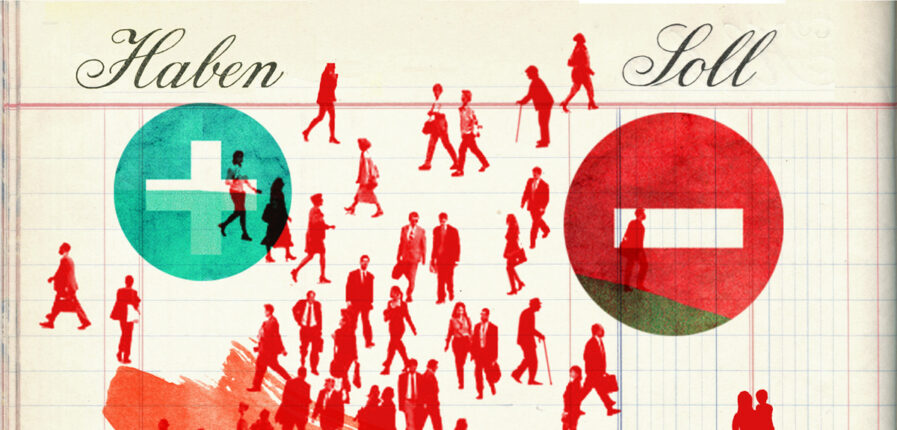 Eine Illustration eines Notizzettels mit den Spalten Soll und Haben