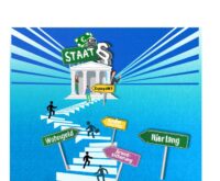 Eine Illustration zeigt eine steile Treppe, die zu einem Amt führt