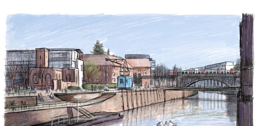 Industriegeschichte und Kanäle prägen den Stadtteil, hier der Blick vom Osterbekkanal zum Museum der Arbeit. Illustration: Ralf Schwinge