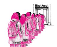 Lange Schlangen vor den Räumen von Hinz&Kunzt: Welcher hohe Besuch war 2019 dafür verantwortlich? Illustration: grafikdeerns.de