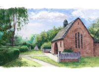 Idyllisch gelegen: Die kleine Friedhofskapelle in Finkenwerder. Illustration: Ralf Schwinge
