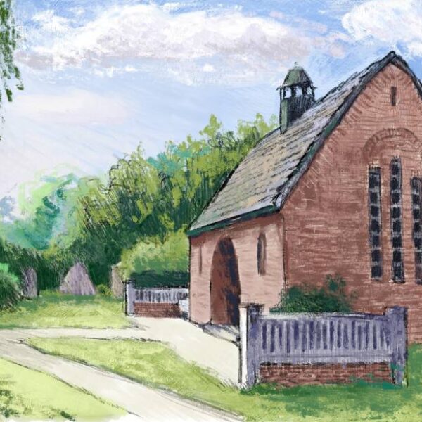 Idyllisch gelegen: Die kleine Friedhofskapelle in Finkenwerder. Illustration: Ralf Schwinge